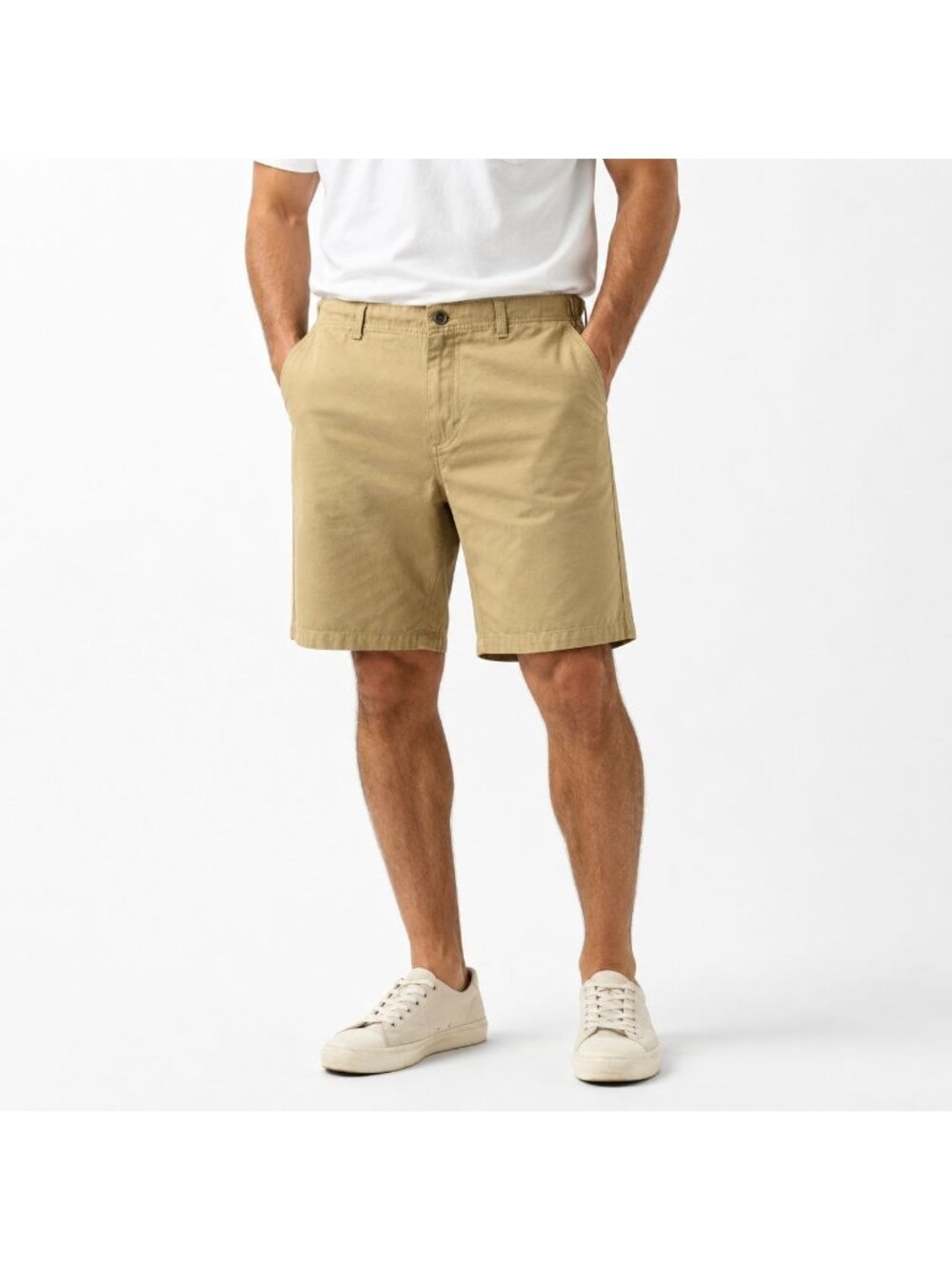 Big Dogs Mens Shorts Beige Khaki Flat Front Cotton Elastic Side Waistband Size L